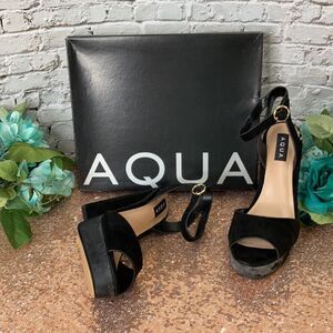 Aqua Womens Mardi Suede Open Toe Ankle Strap Classic Pumps, Black, Size 9.0